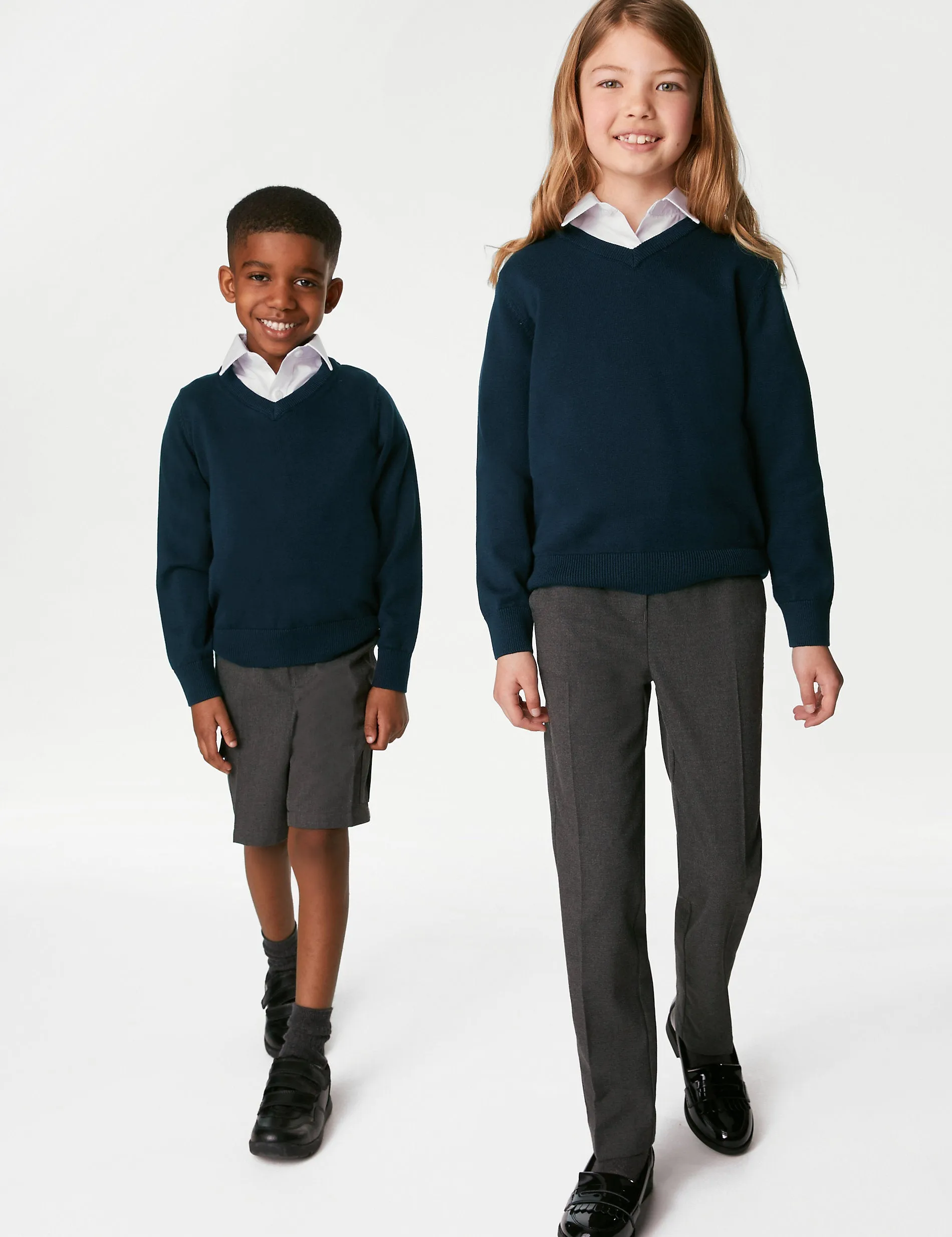 2 Pairs of Marks & Spencer Pure Cotton Unisex School Jumpers (3-18yrs) Navy