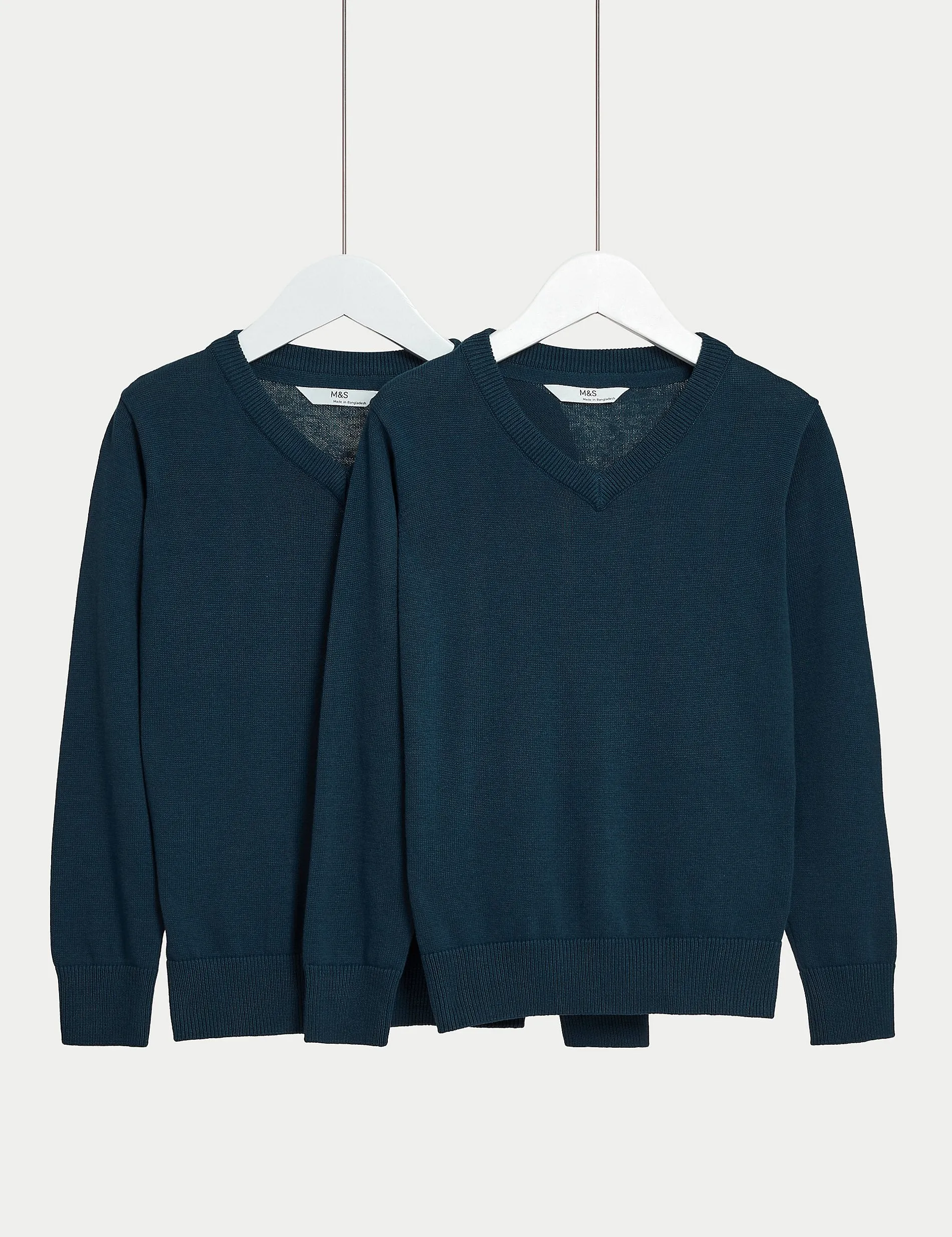 2 Pairs of Marks & Spencer Pure Cotton Unisex School Jumpers (3-18yrs) Navy