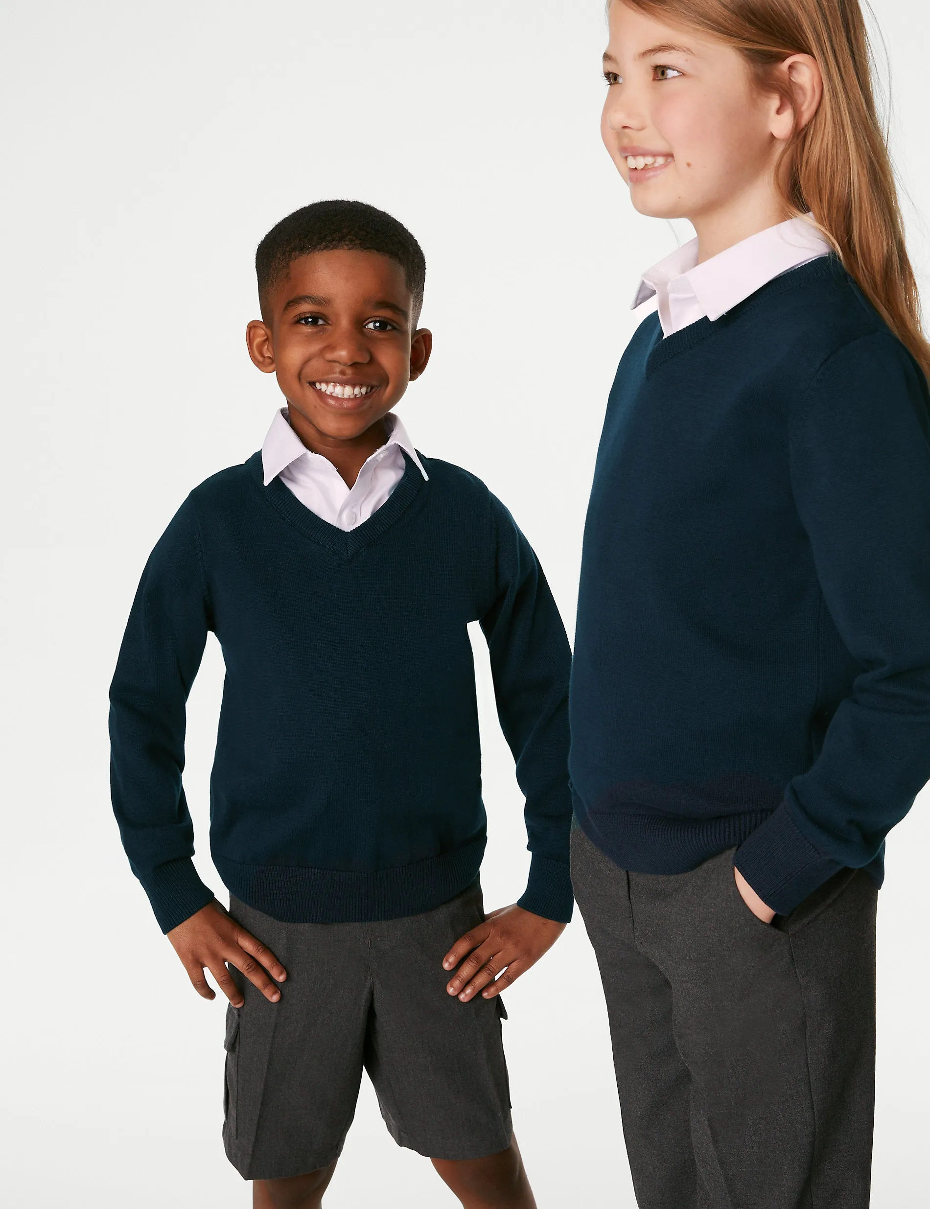 2 Pairs of Marks & Spencer Pure Cotton Unisex School Jumpers (3-18yrs) Navy