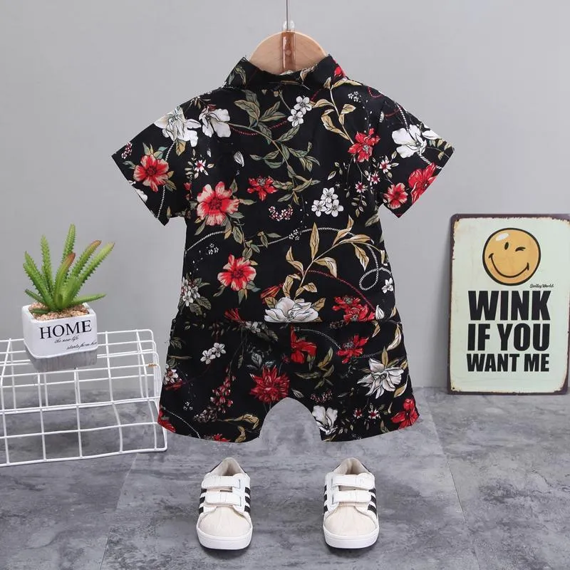 2-piece Floral Short Sleeve Shirt & Floral Shorts for Toddler Boy Children's Clothing