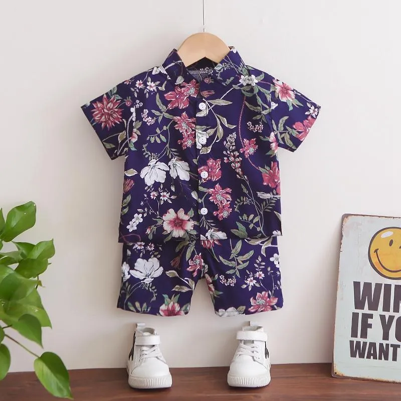 2-piece Floral Short Sleeve Shirt & Floral Shorts for Toddler Boy Children's Clothing