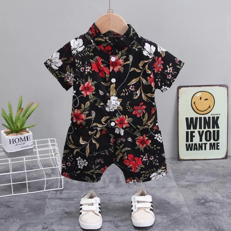 2-piece Floral Short Sleeve Shirt & Floral Shorts for Toddler Boy Children's Clothing