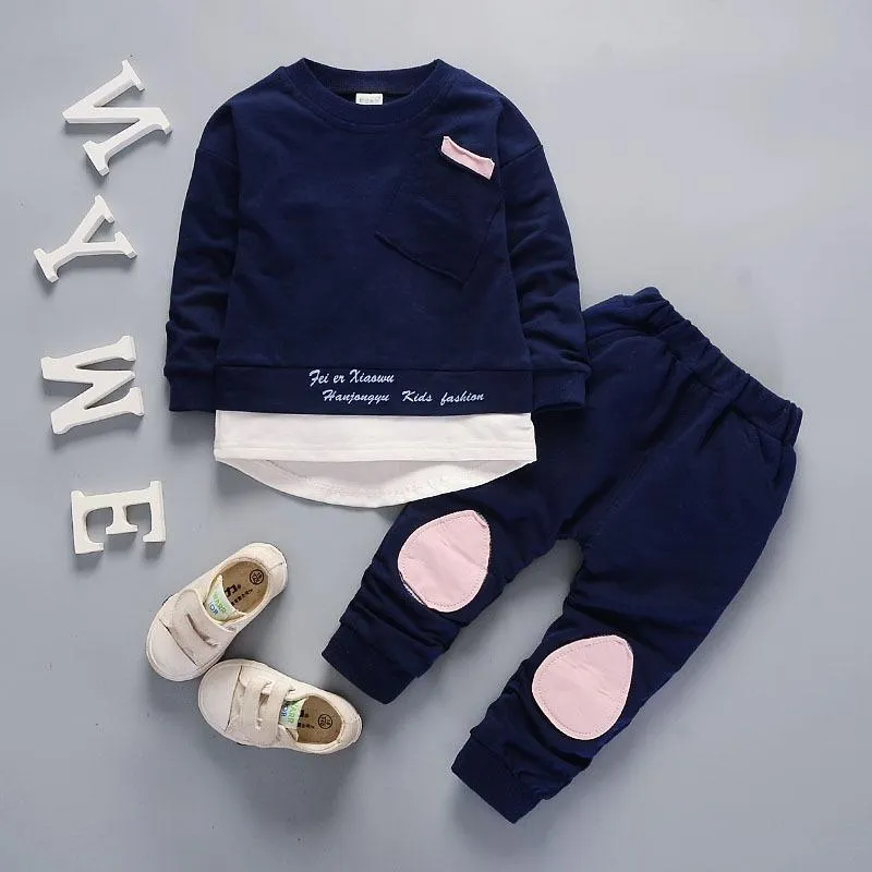 2-piece Solid Pocket Decor Sweatshirt and Pants Set Children's Clothing