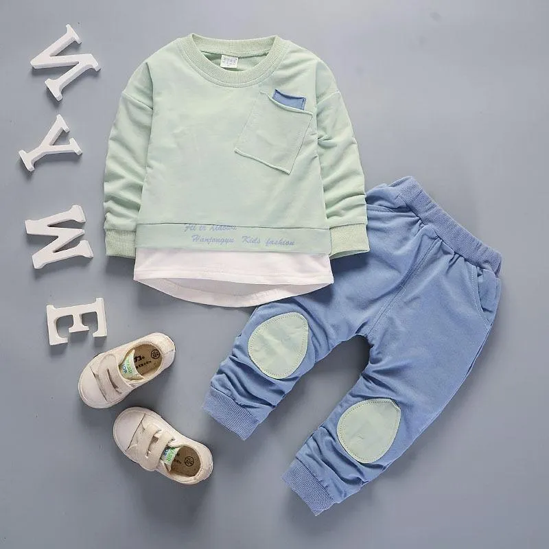 2-piece Solid Pocket Decor Sweatshirt and Pants Set Children's Clothing