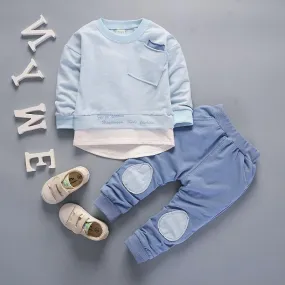 2-piece Solid Pocket Decor Sweatshirt and Pants Set Children's Clothing