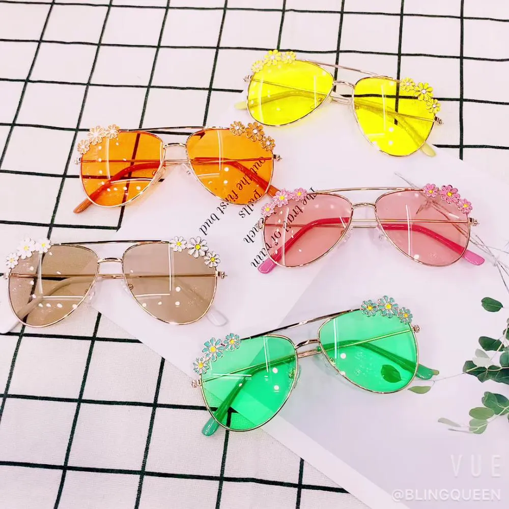 2PCS Summer Children's Fashion Sunglasses Small Daisy Flowers Glasses Accessories Wholesale