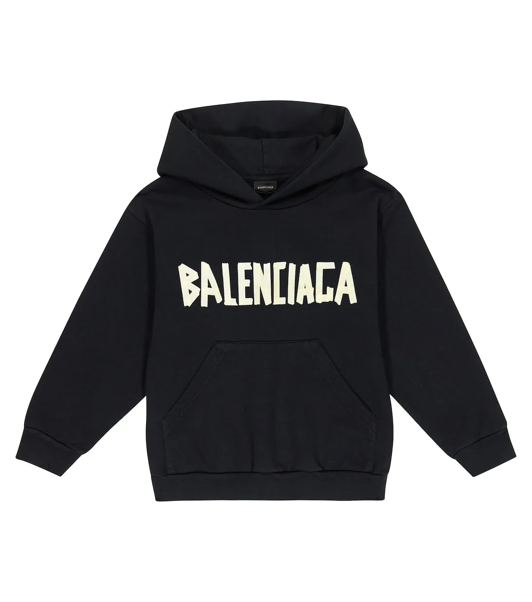 Balenciaga Kids Logo Cotton Jersey Hoodie, Black