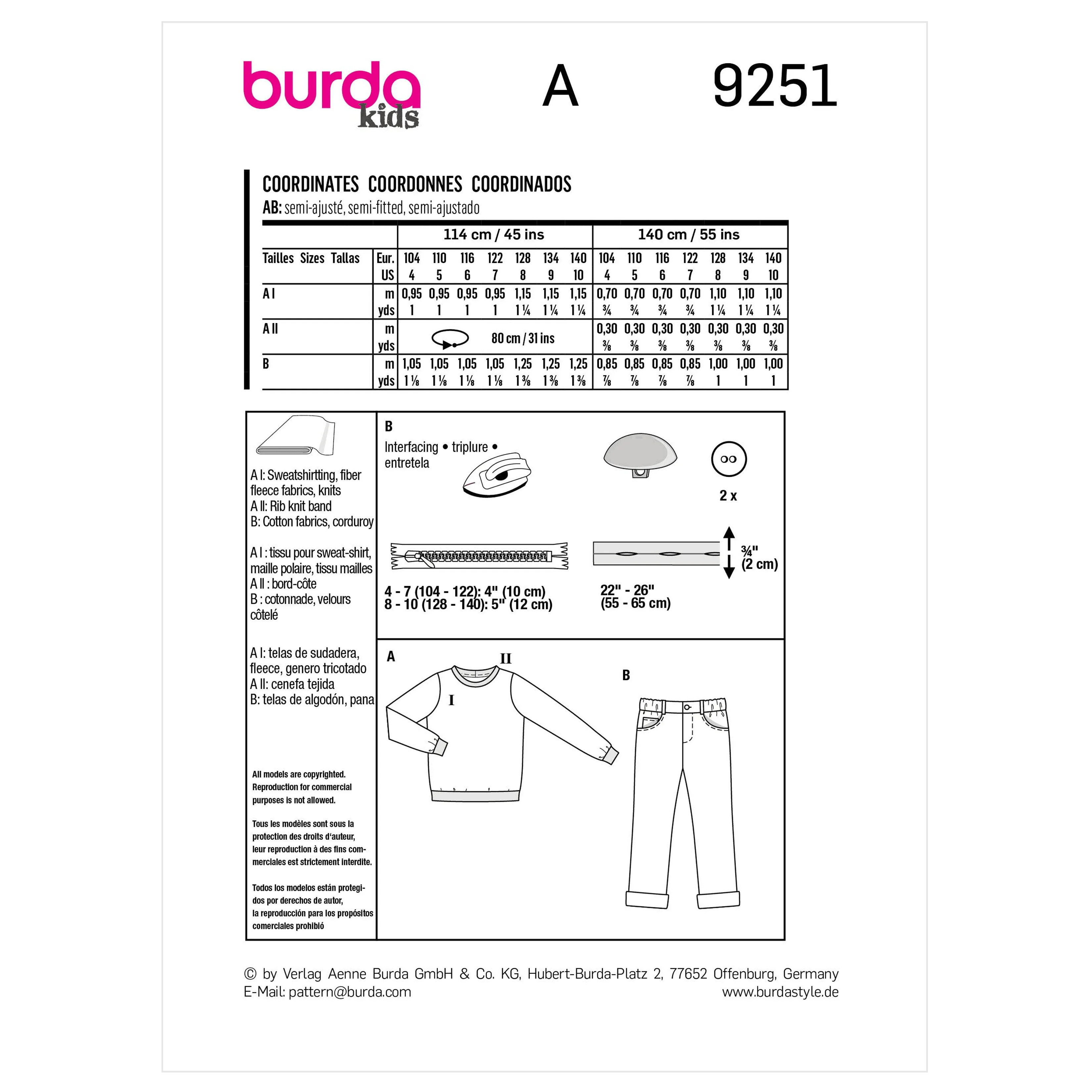 Burda Pattern 9251 Children's Co-ords