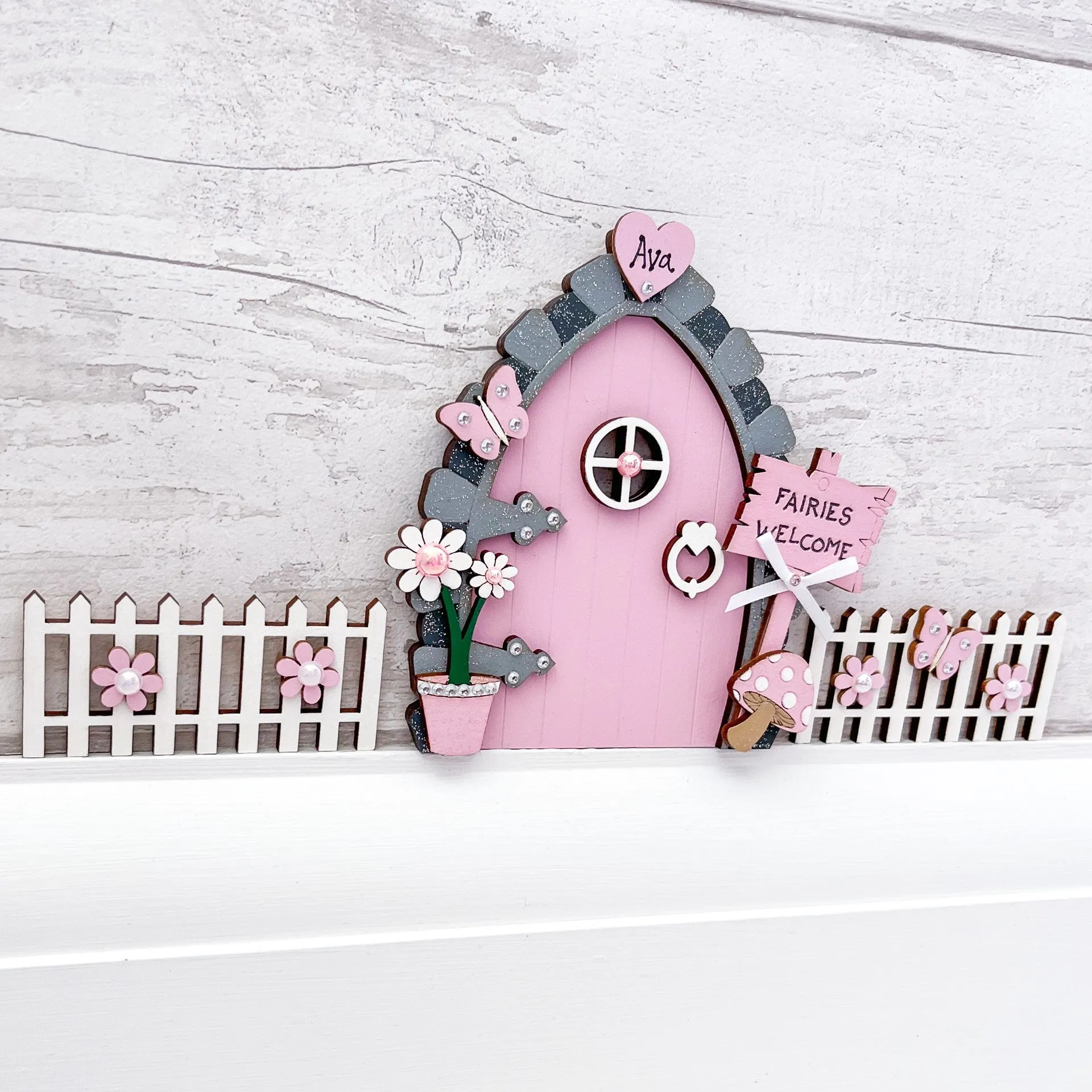 Candy Pink Fairy Door With Fencing Set