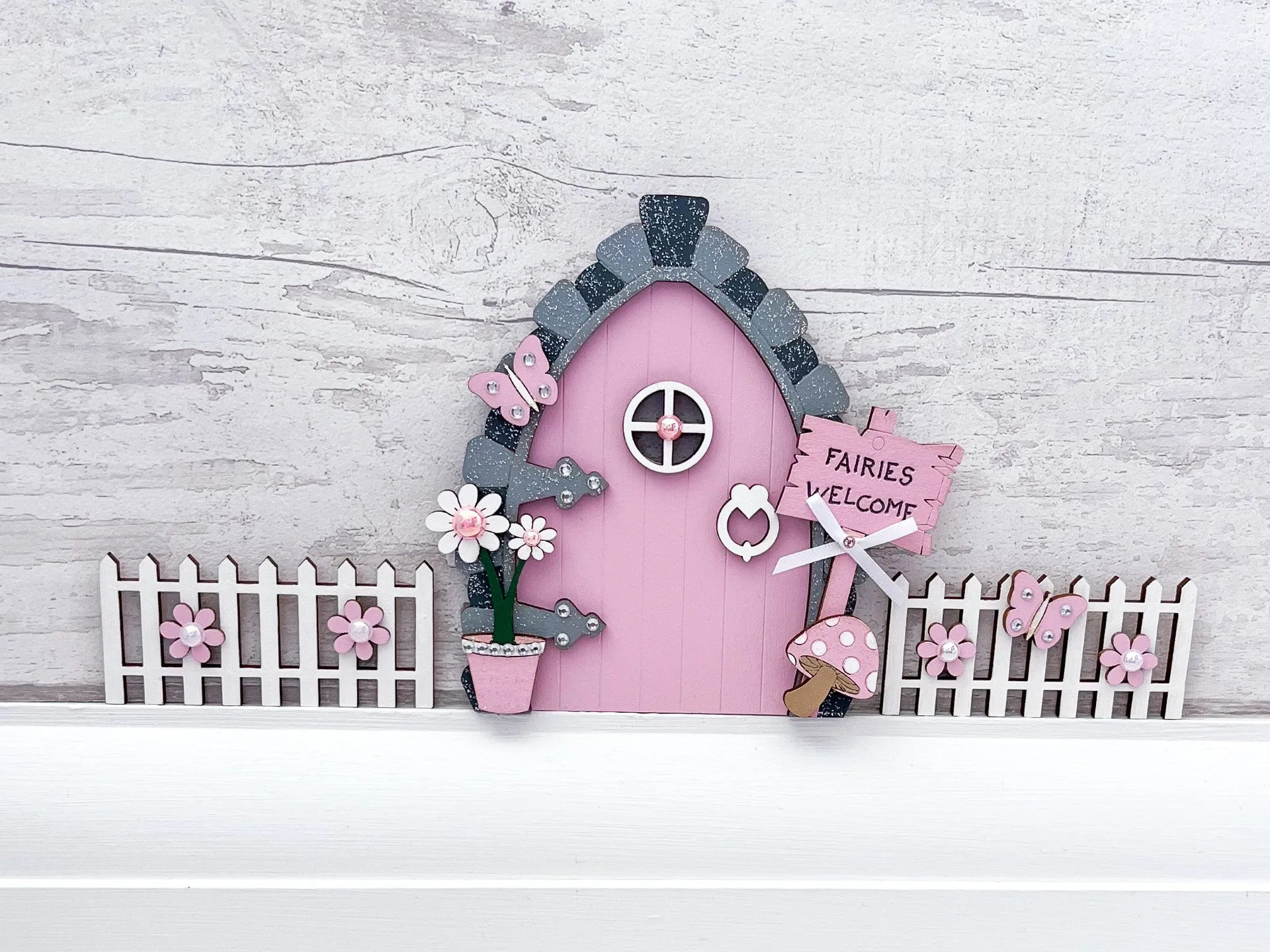 Candy Pink Fairy Door With Fencing Set