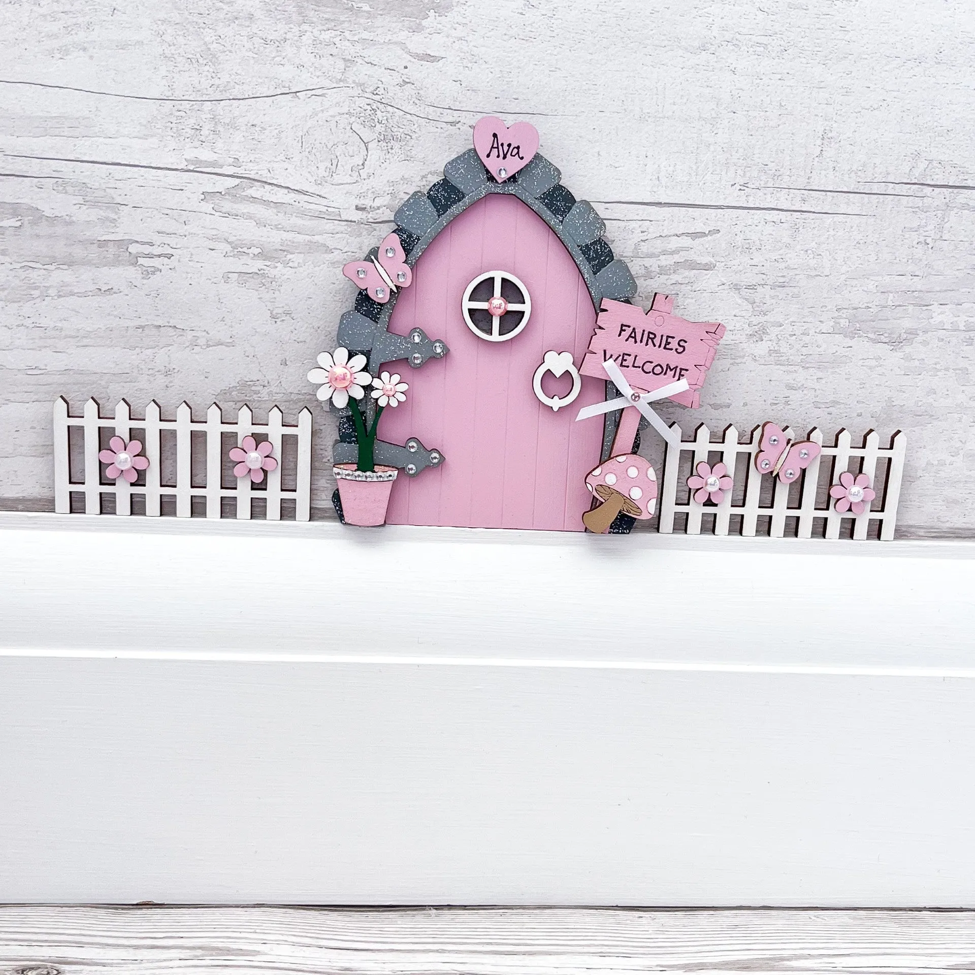 Candy Pink Fairy Door With Fencing Set