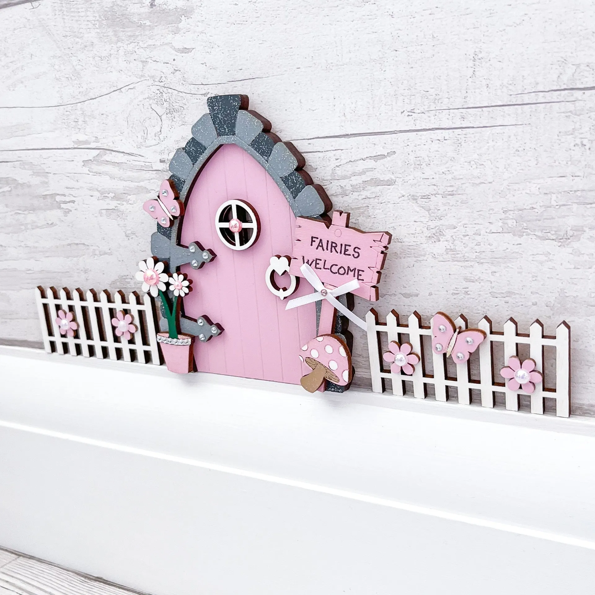 Candy Pink Fairy Door With Fencing Set