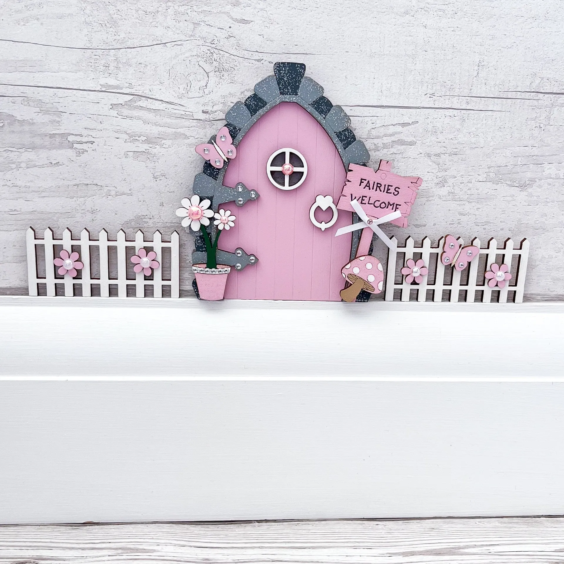 Candy Pink Fairy Door With Fencing Set