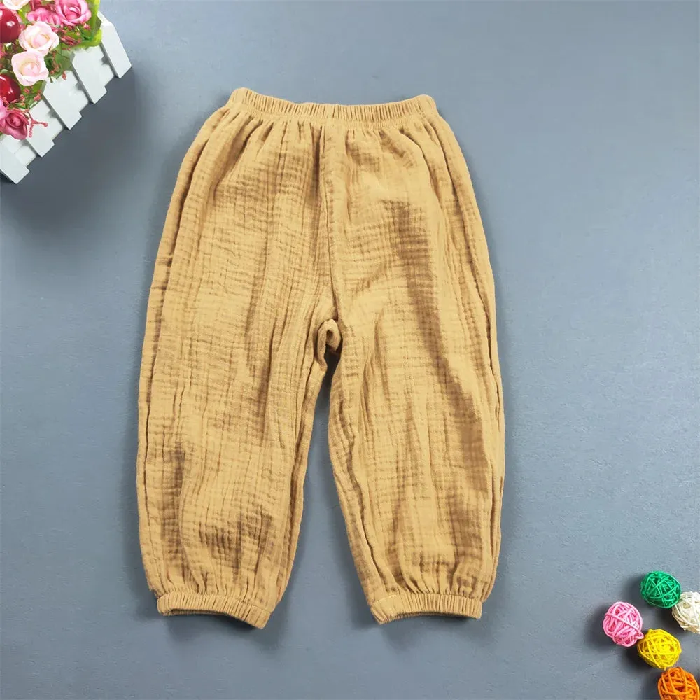 Children's Clothing Summer Boys And Girls Cotton Pleated Loose Pants Girls Casual Solid Color Breathable Pants