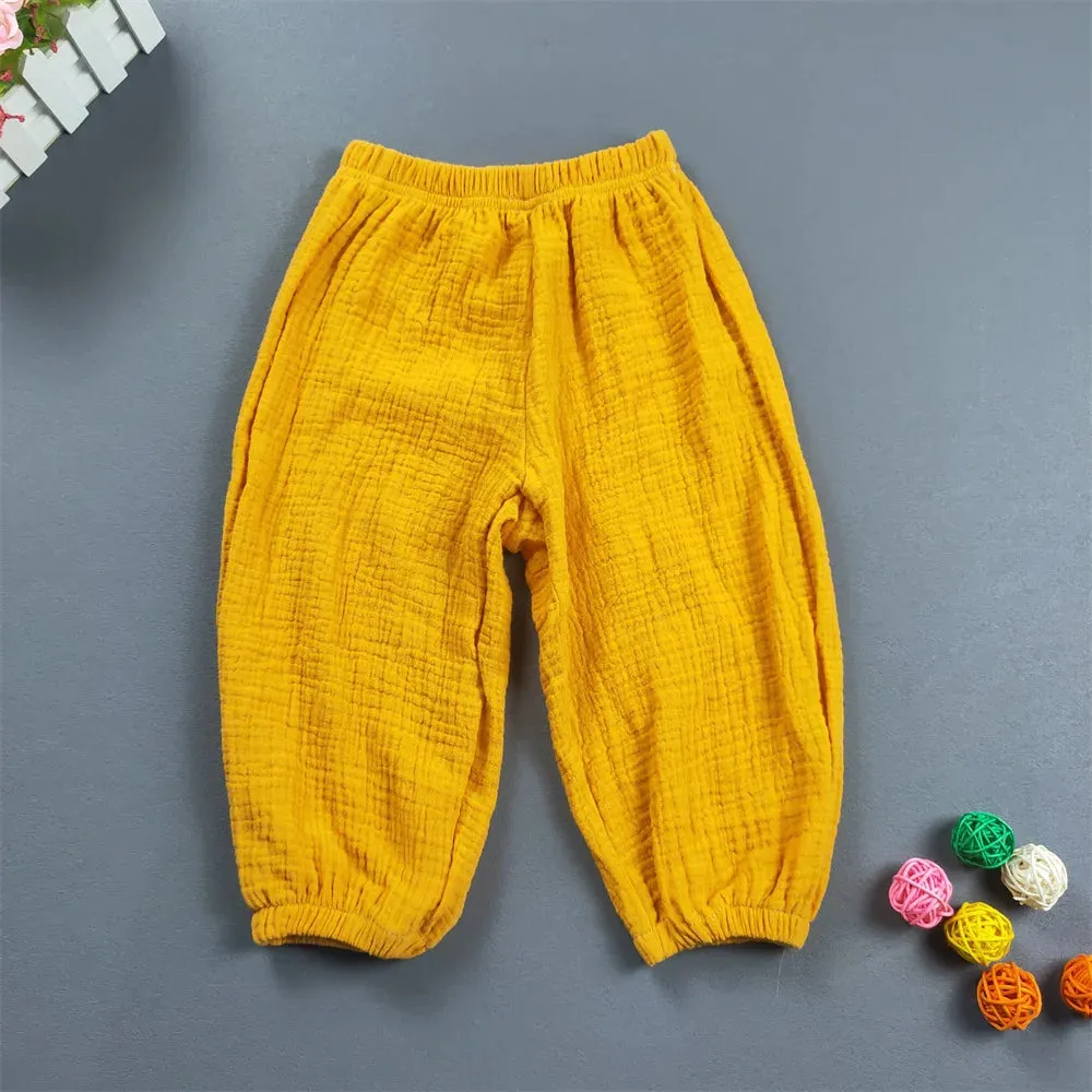 Children's Clothing Summer Boys And Girls Cotton Pleated Loose Pants Girls Casual Solid Color Breathable Pants