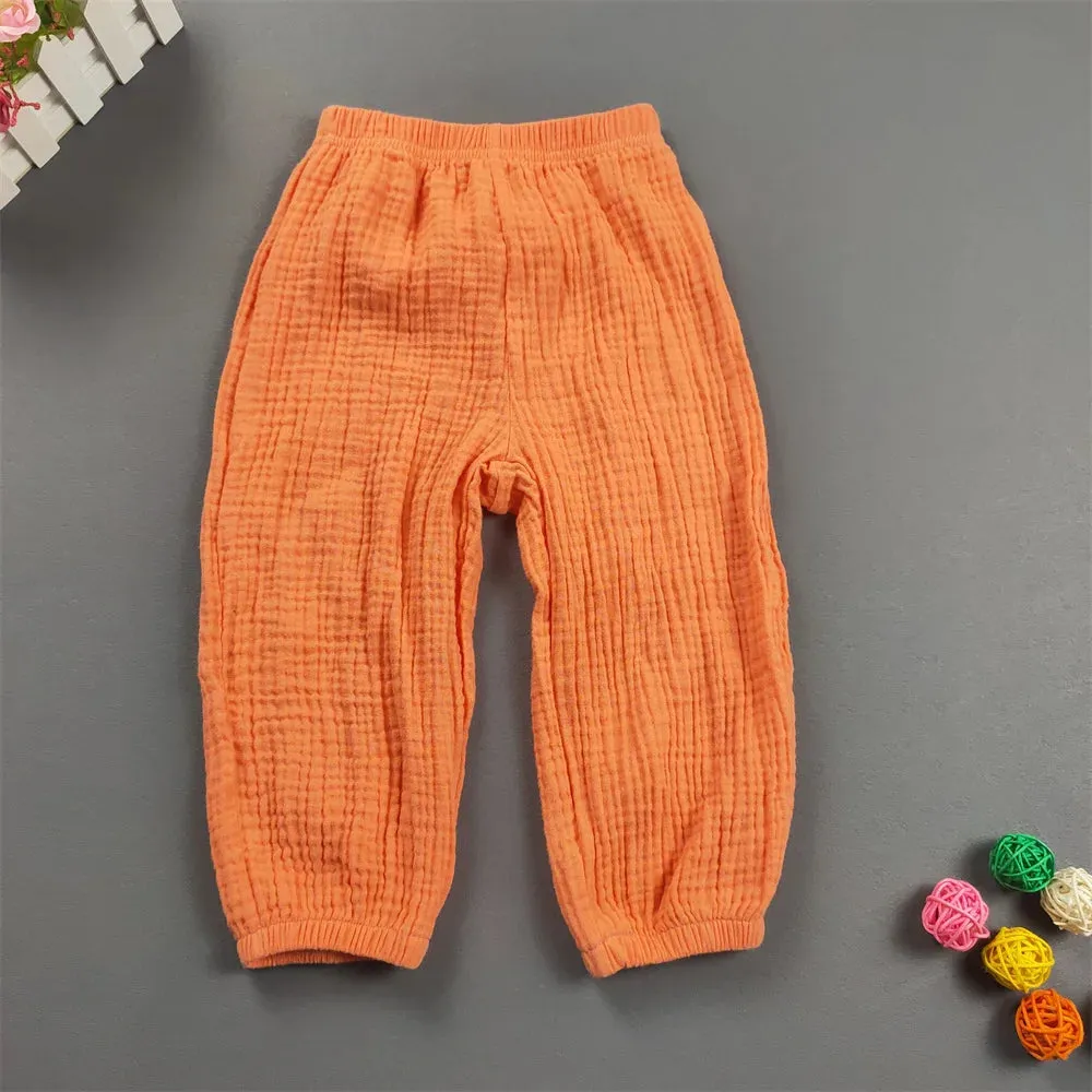 Children's Clothing Summer Boys And Girls Cotton Pleated Loose Pants Girls Casual Solid Color Breathable Pants