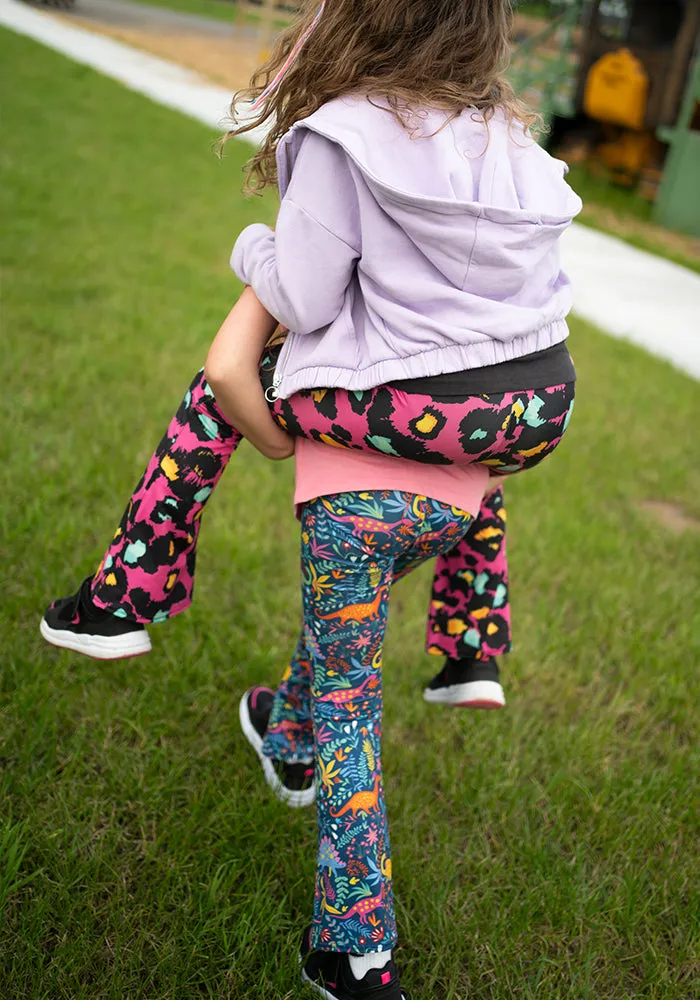 Children's Pink Animal Print Flare Leggings