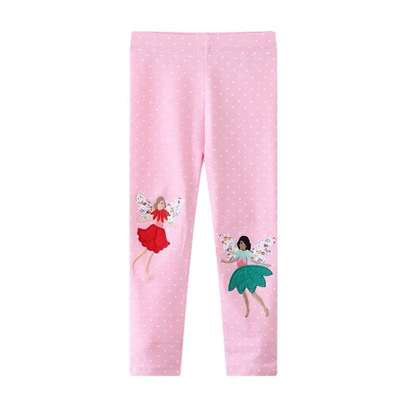 Colorful Girl's Leggings - Polka Dots And Fairies