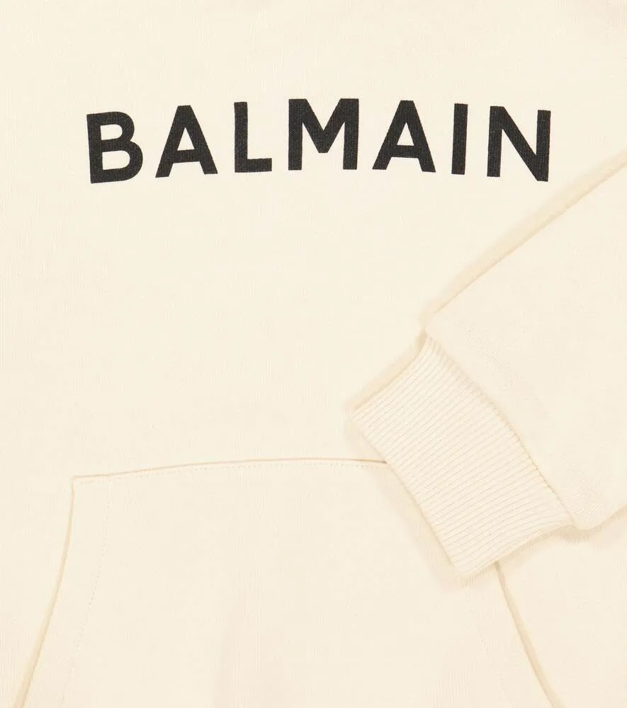 Cotton jersey hoodie with Balmain logo, beige