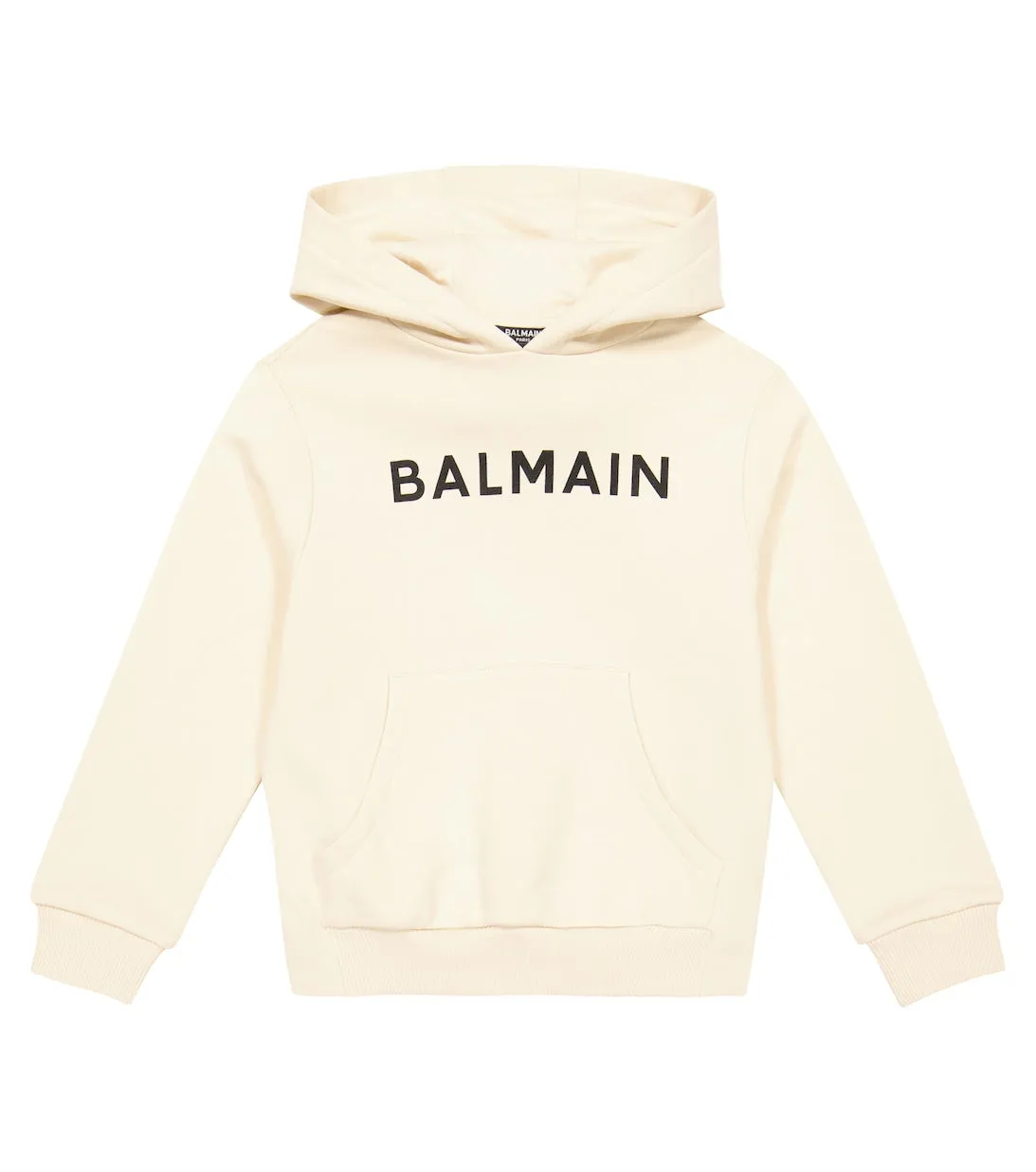 Cotton jersey hoodie with Balmain logo, beige