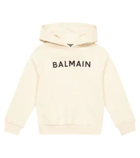 Cotton jersey hoodie with Balmain logo, beige