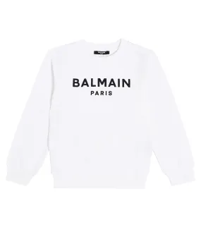 Cotton jersey sweatshirt with Balmain logo, white