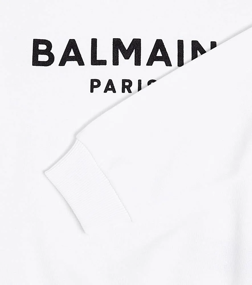 Cotton jersey sweatshirt with Balmain logo, white