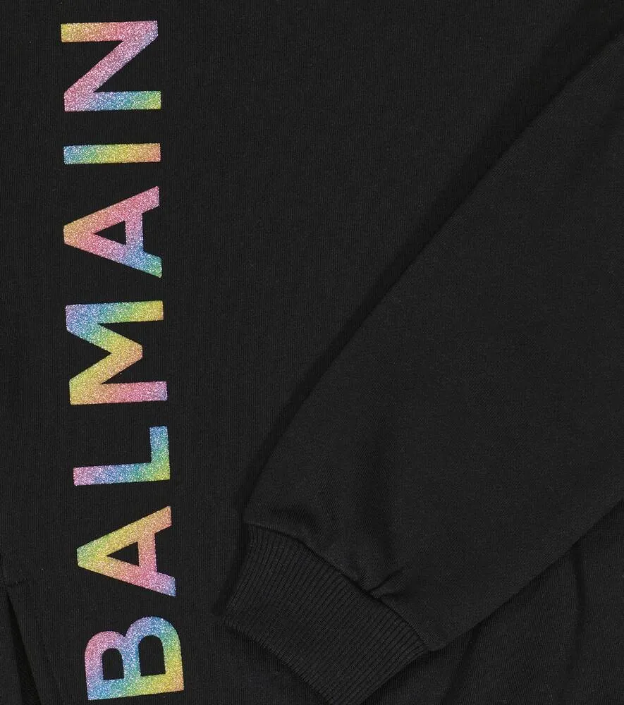 Cotton sweatshirt with Balmain logo, black