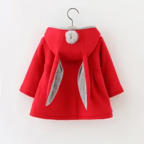 Cute Rabbit Ear Hooded Baby Girls Coat