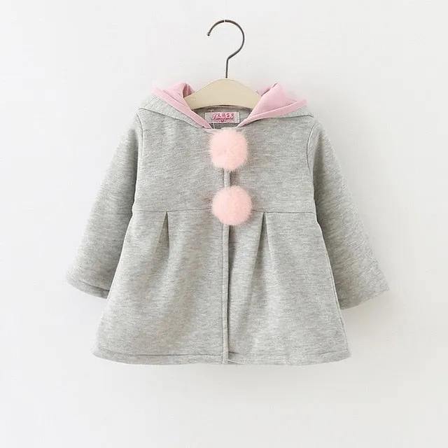 Cute Rabbit Ear Hooded Baby Girls Coat