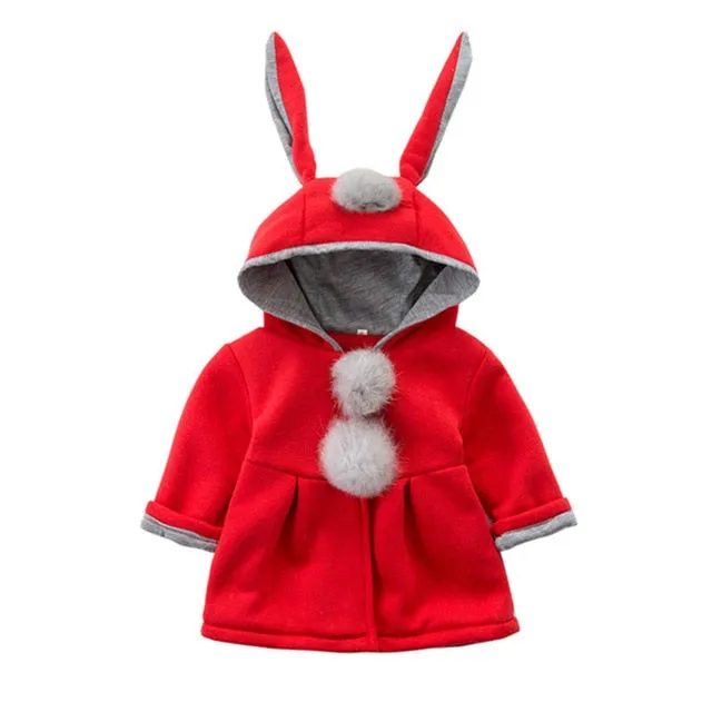 Cute Rabbit Ear Hooded Baby Girls Coat