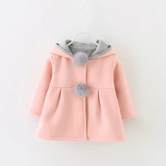 Cute Rabbit Ear Hooded Baby Girls Coat