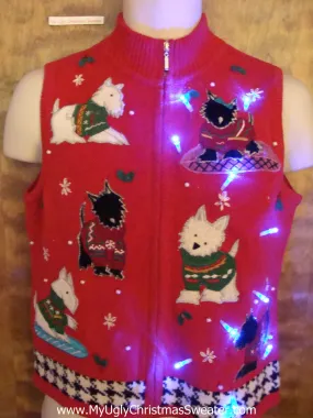 Cute Scottie Terrier Dog Light Up Ugly Xmas Sweater Vest