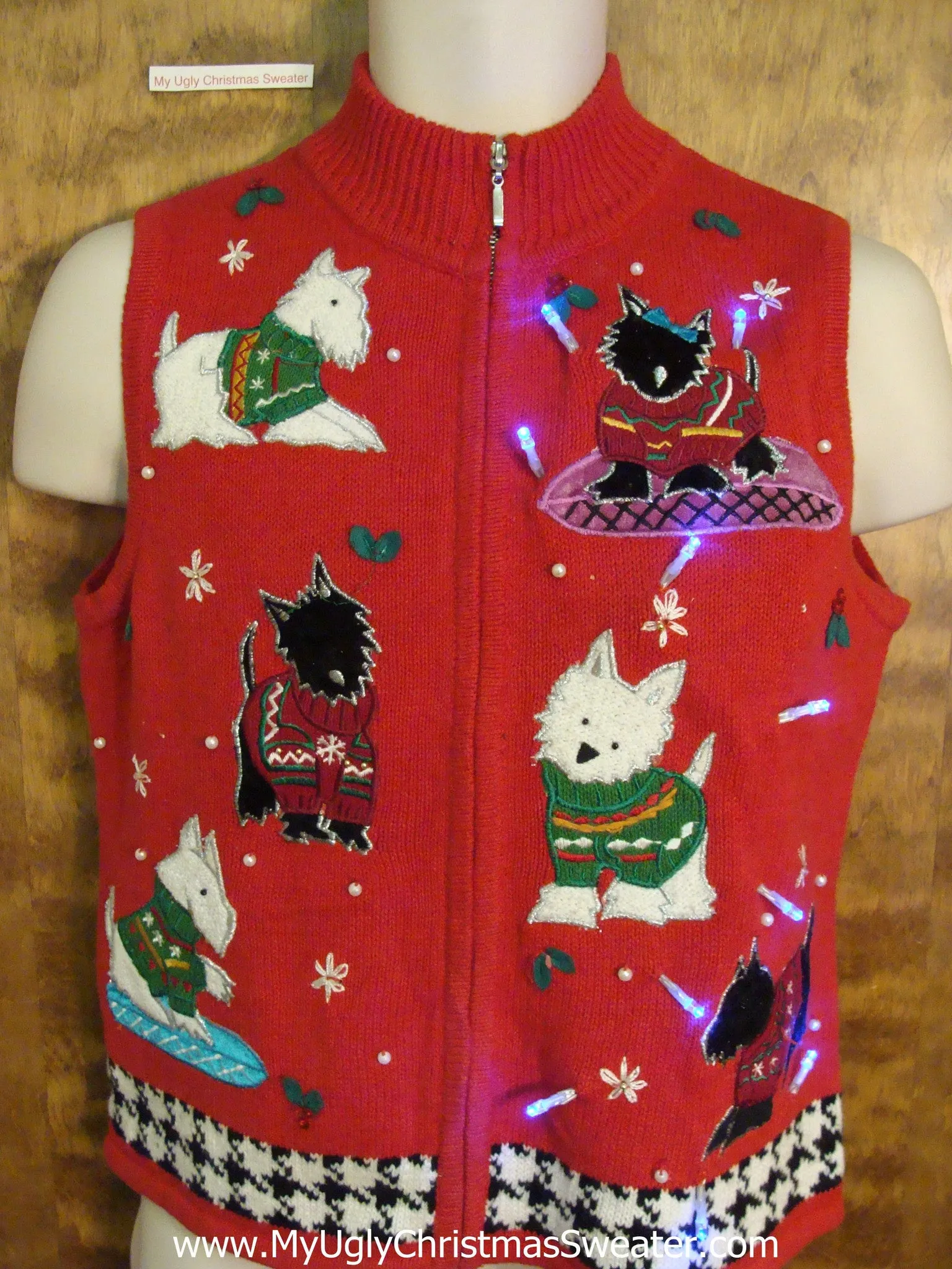 Cute Scottie Terrier Dog Light Up Ugly Xmas Sweater Vest