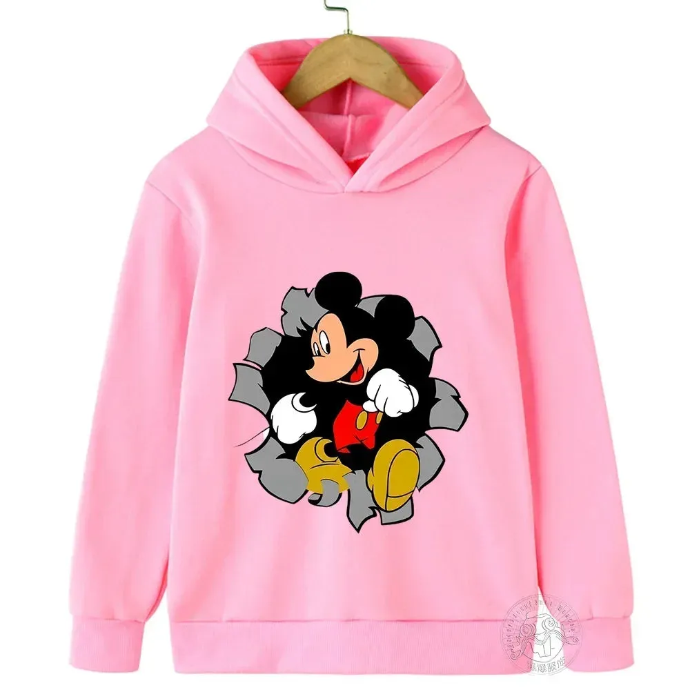 Disney Mickey Harajuku Printed Children's Hoodie for 2-14 Years Old Autumn Street Fashion Boys Sweatshirt Outdoor Sports Pullove