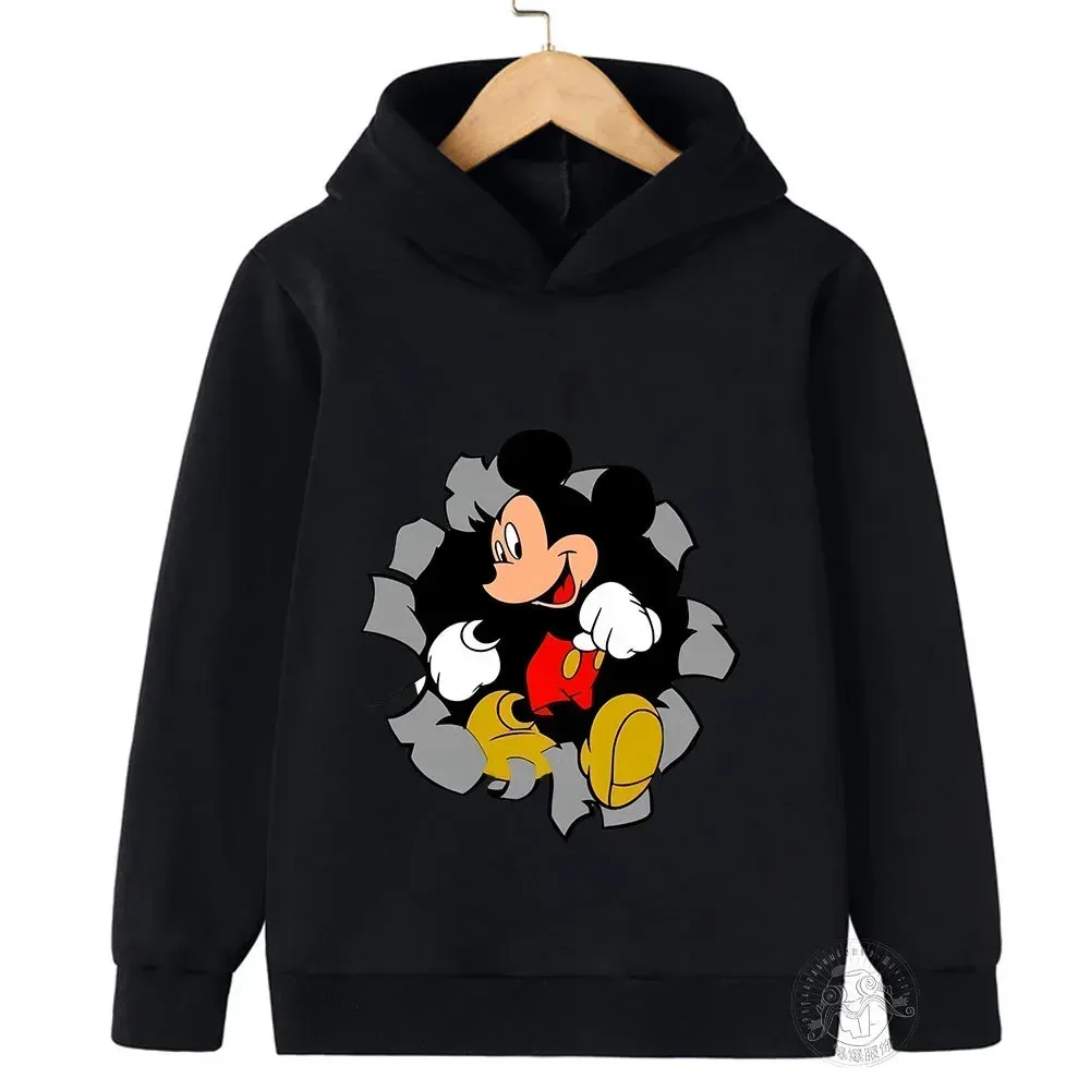 Disney Mickey Harajuku Printed Children's Hoodie for 2-14 Years Old Autumn Street Fashion Boys Sweatshirt Outdoor Sports Pullove