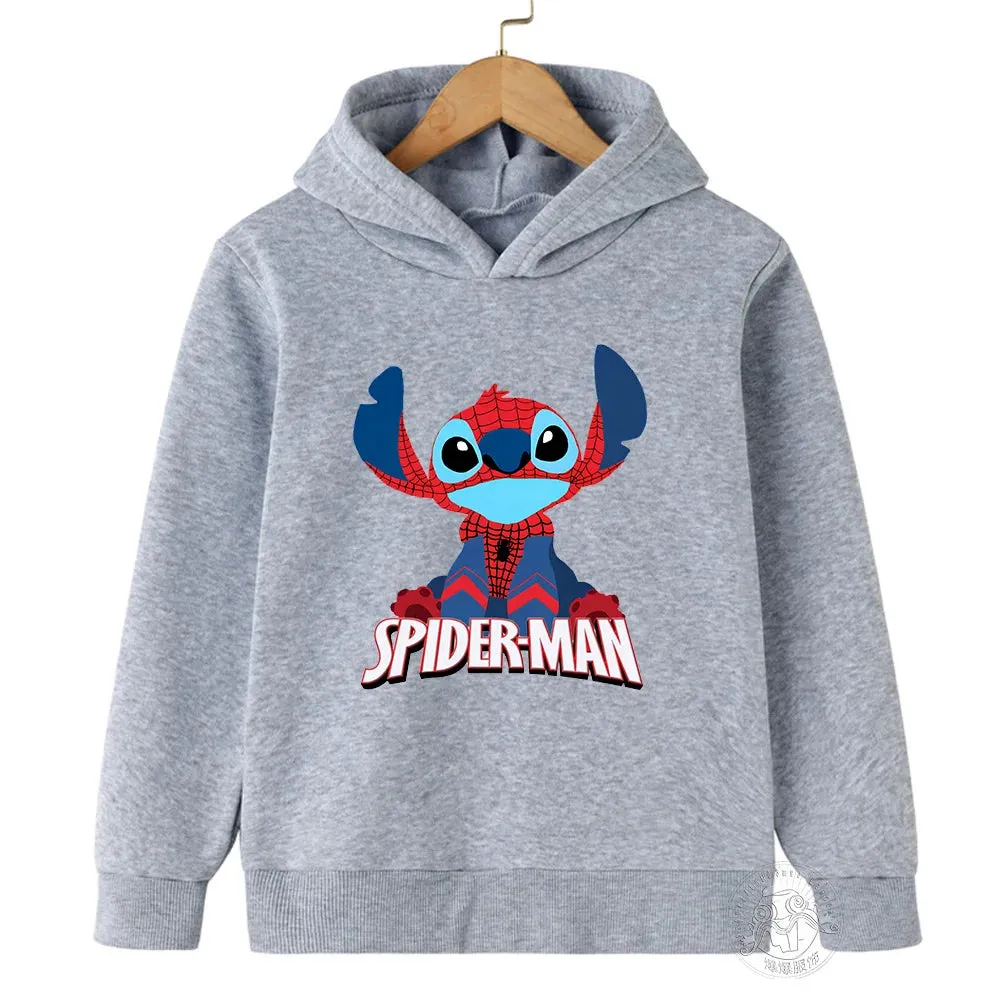 Disney Stitch Spider-Man children's street fashion sweatshirt boys and girls tops children's sports pullover outdoor sports hood