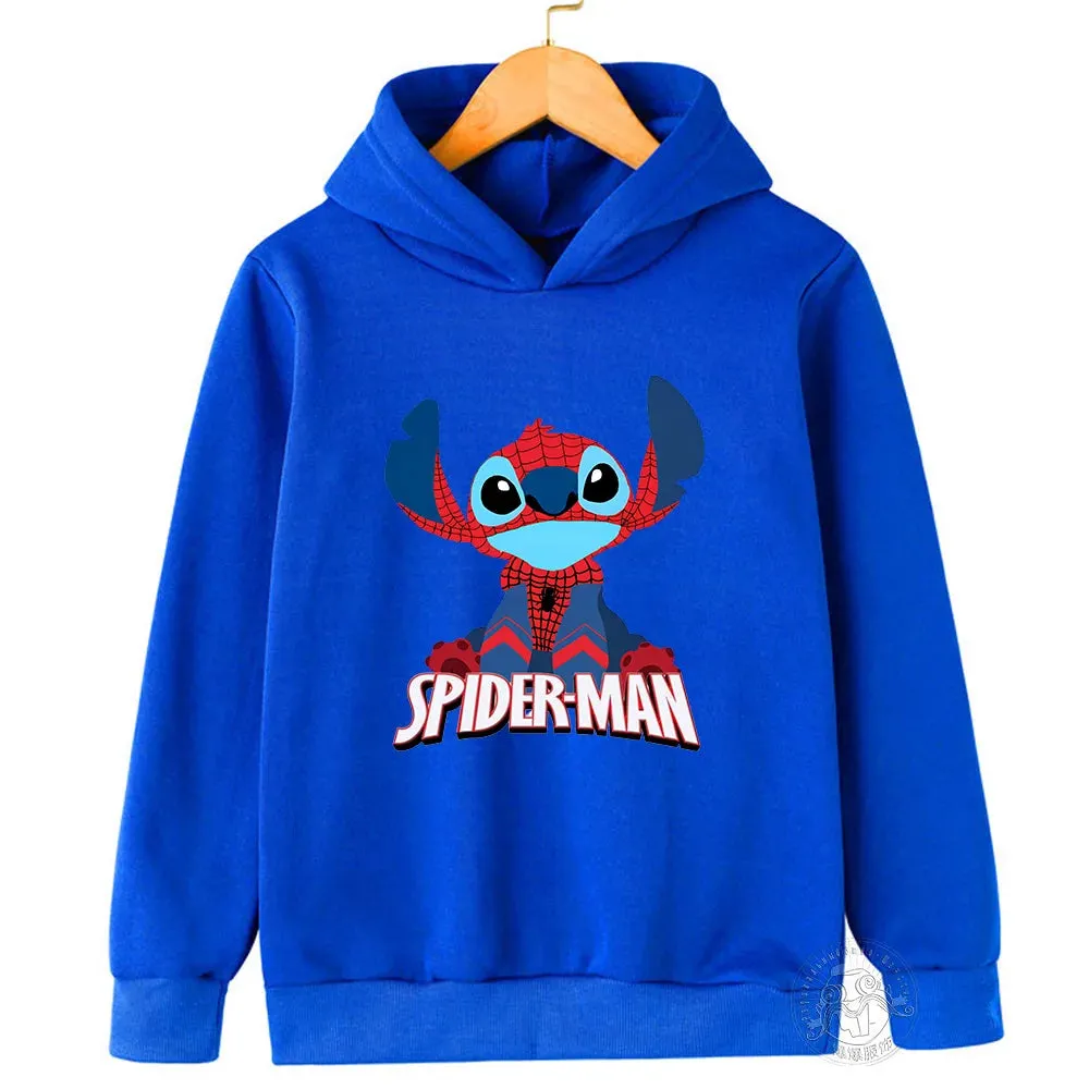 Disney Stitch Spider-Man children's street fashion sweatshirt boys and girls tops children's sports pullover outdoor sports hood