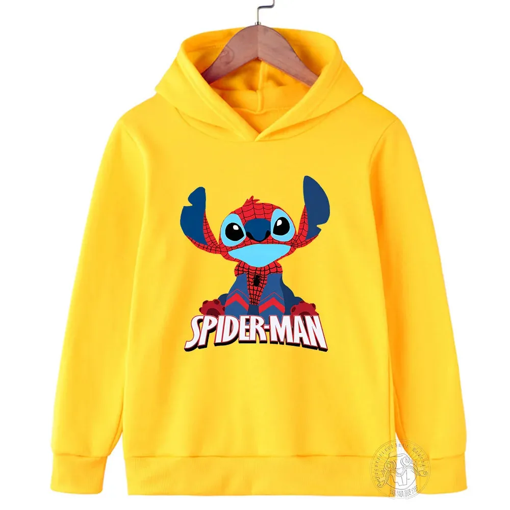 Disney Stitch Spider-Man children's street fashion sweatshirt boys and girls tops children's sports pullover outdoor sports hood