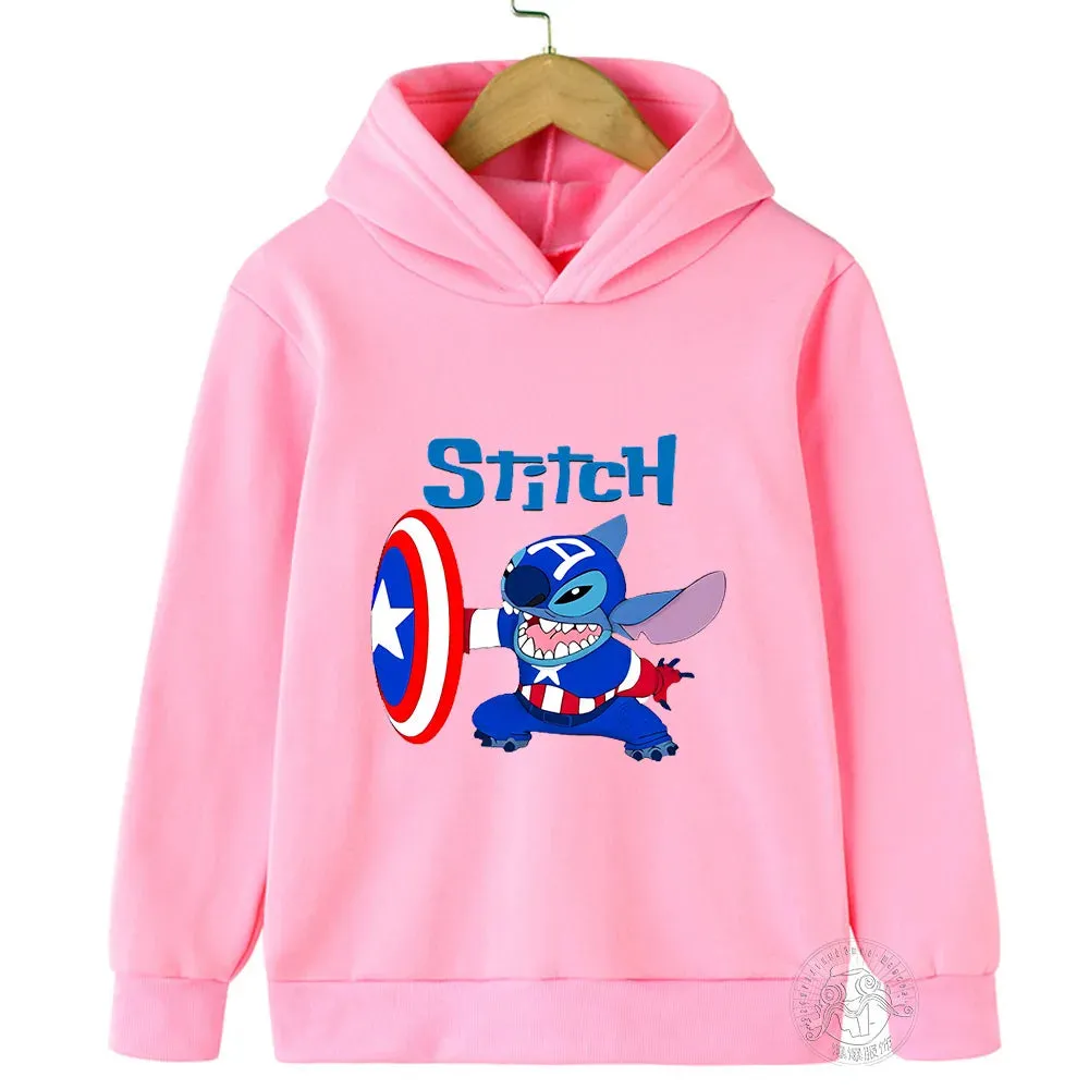 Disney Stitch Spider-Man children's street fashion sweatshirt boys and girls tops children's sports pullover outdoor sports hood