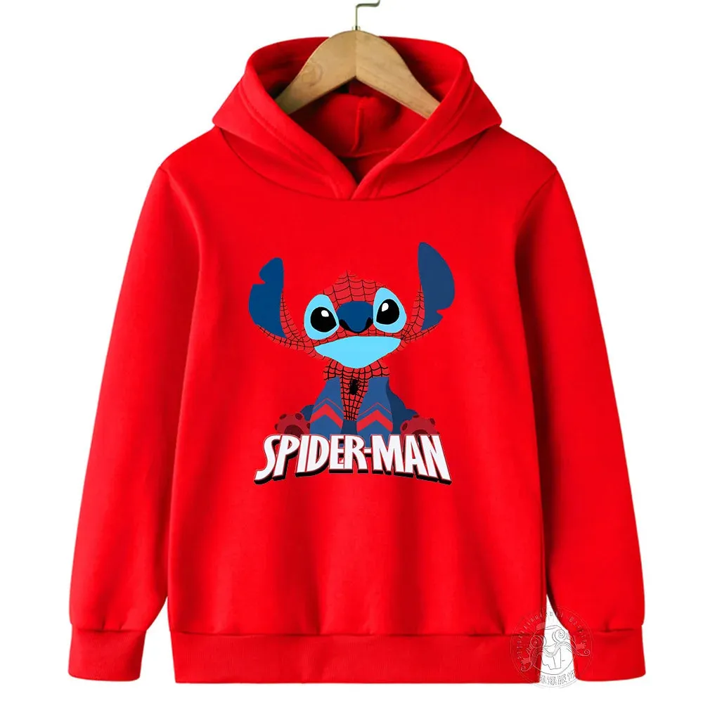 Disney Stitch Spider-Man children's street fashion sweatshirt boys and girls tops children's sports pullover outdoor sports hood