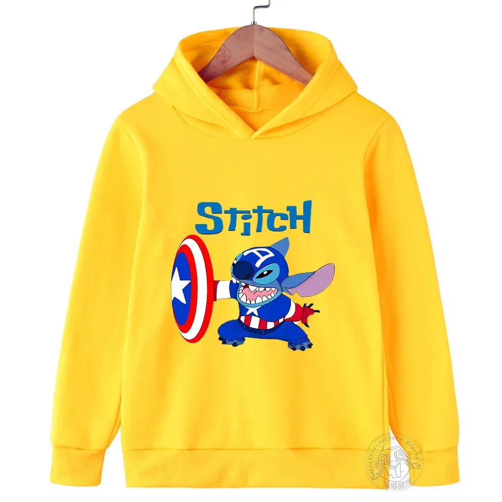 Disney Stitch Spider-Man children's street fashion sweatshirt boys and girls tops children's sports pullover outdoor sports hood