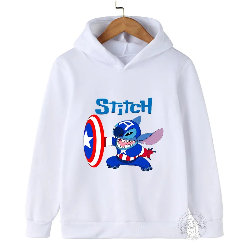 Disney Stitch Spider-Man children's street fashion sweatshirt boys and girls tops children's sports pullover outdoor sports hood