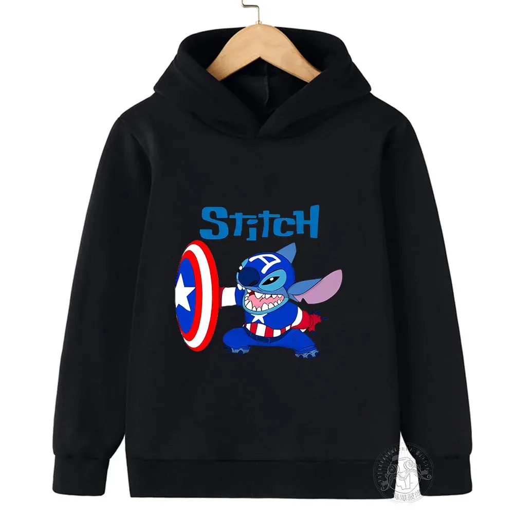 Disney Stitch Spider-Man children's street fashion sweatshirt boys and girls tops children's sports pullover outdoor sports hood