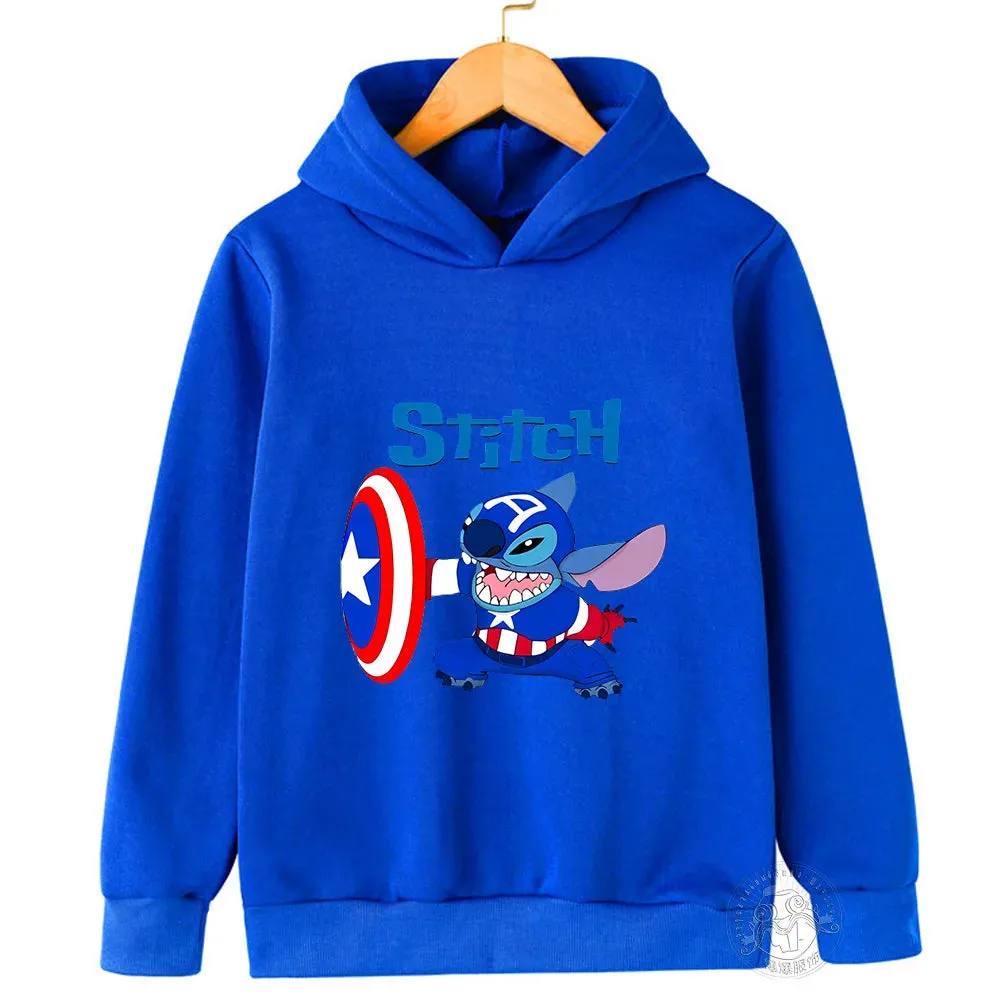 Disney Stitch Spider-Man children's street fashion sweatshirt boys and girls tops children's sports pullover outdoor sports hood