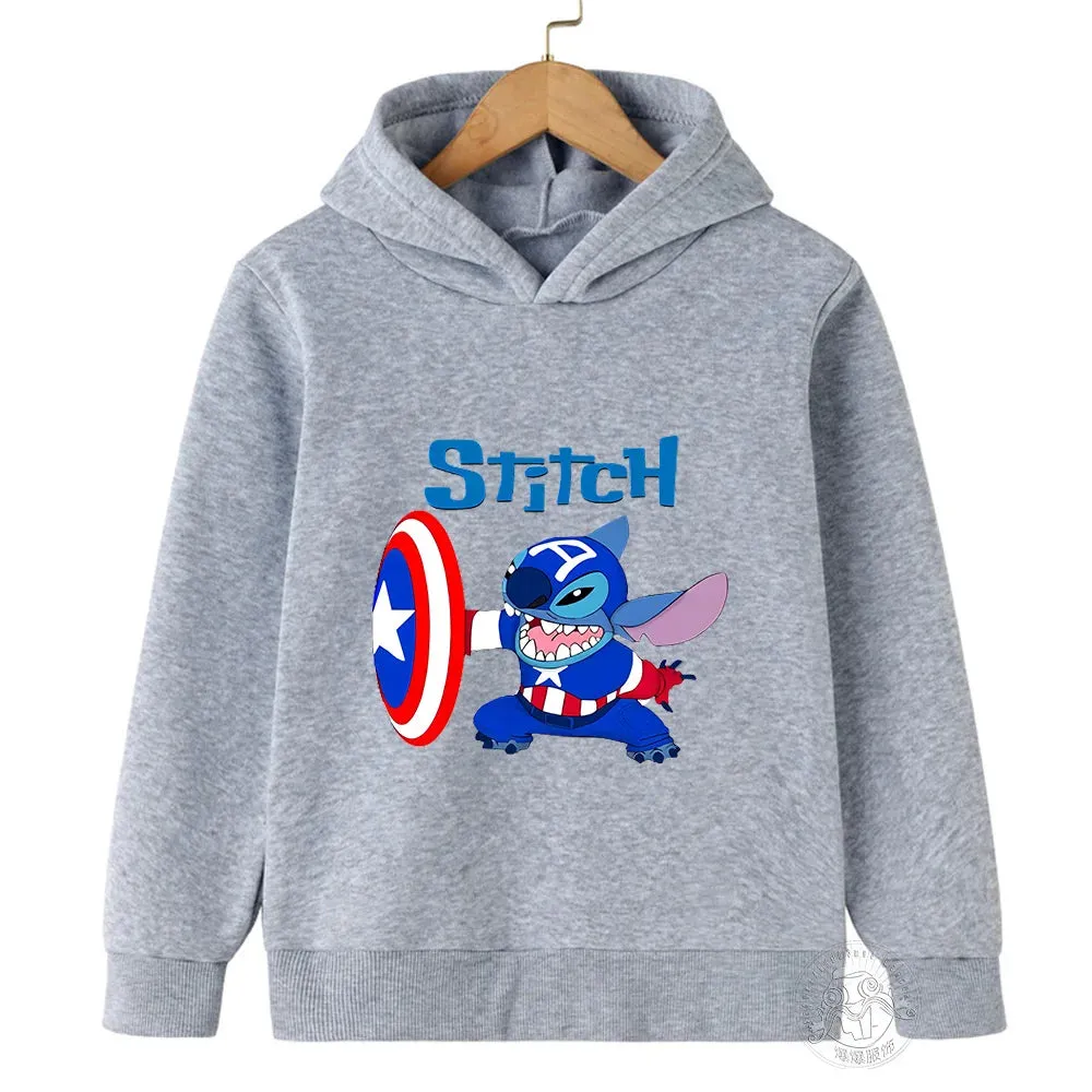 Disney Stitch Spider-Man children's street fashion sweatshirt boys and girls tops children's sports pullover outdoor sports hood