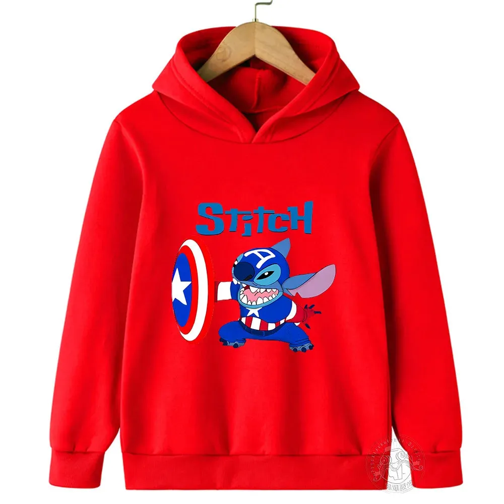 Disney Stitch Spider-Man children's street fashion sweatshirt boys and girls tops children's sports pullover outdoor sports hood