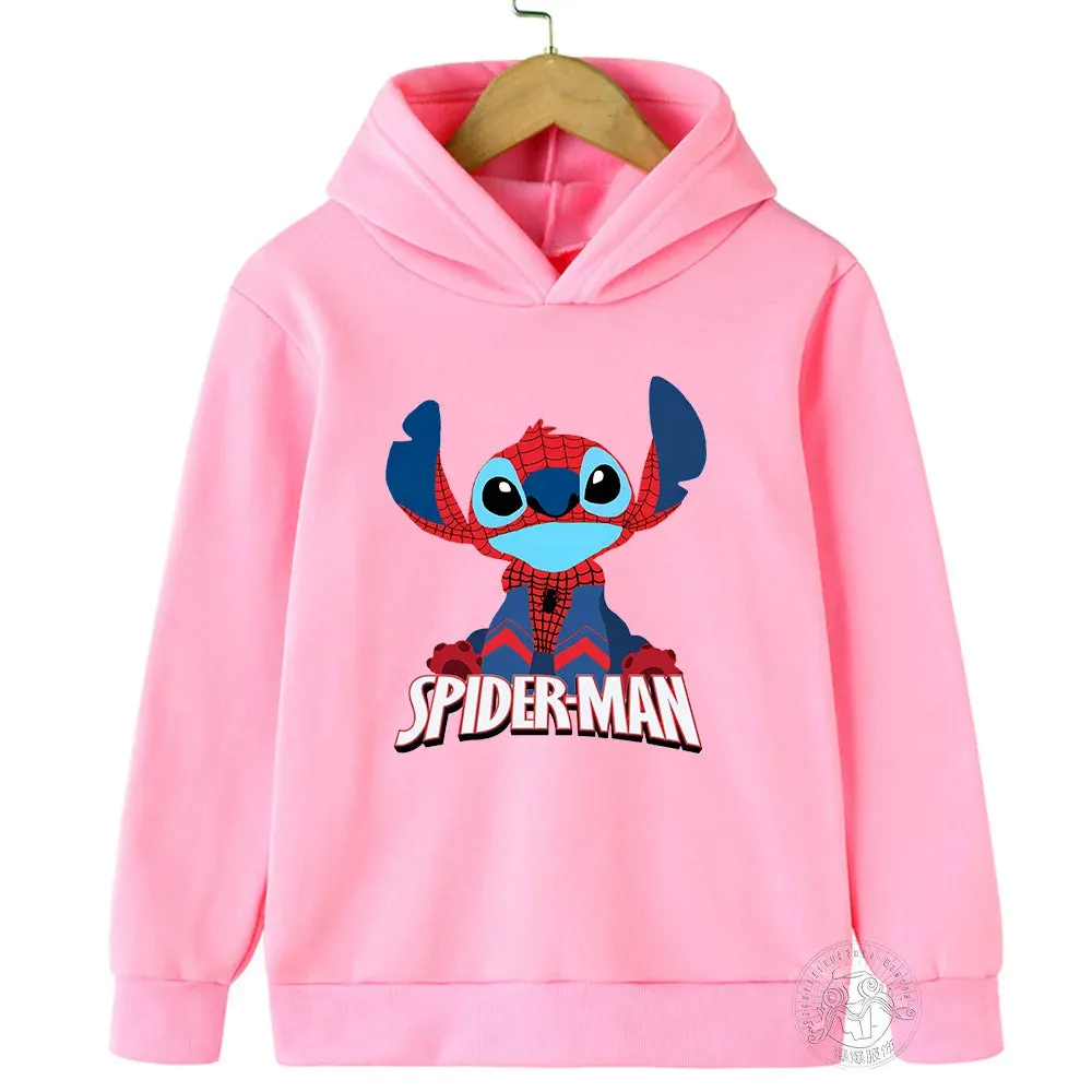 Disney Stitch Spider-Man children's street fashion sweatshirt boys and girls tops children's sports pullover outdoor sports hood