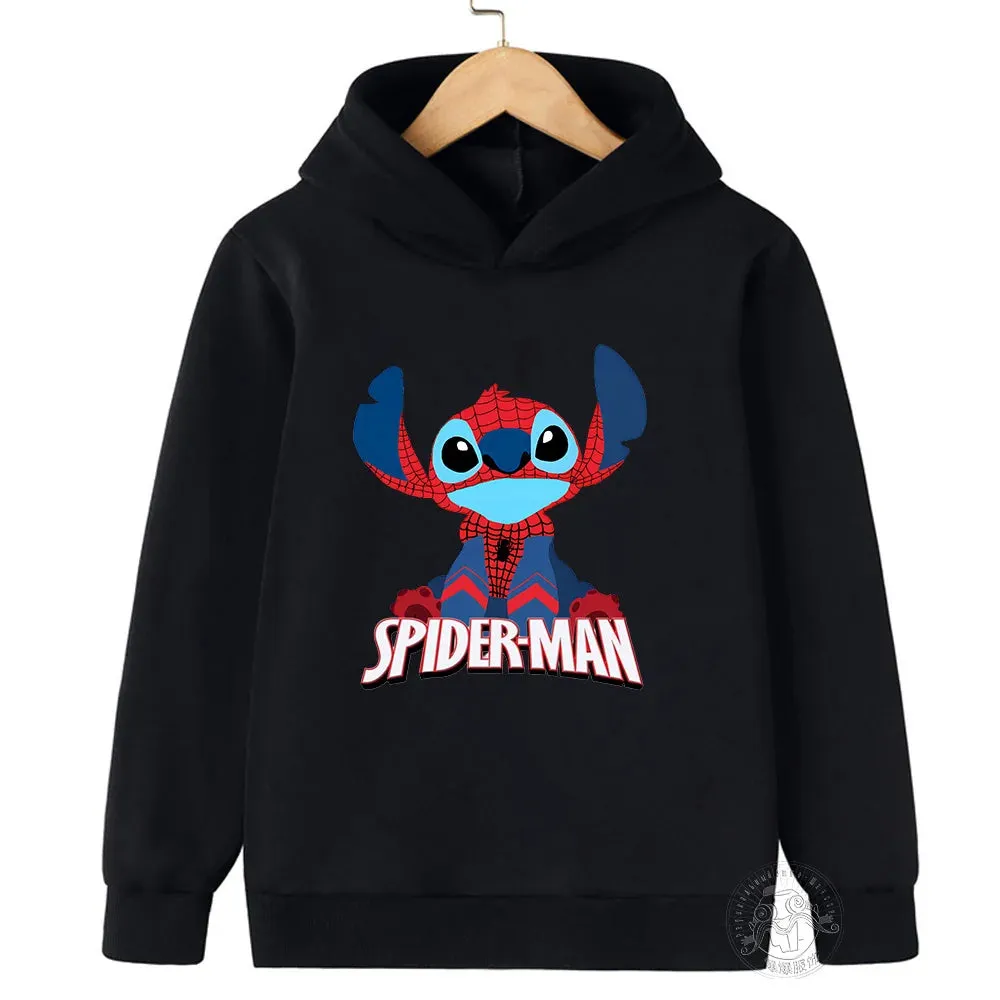 Disney Stitch Spider-Man children's street fashion sweatshirt boys and girls tops children's sports pullover outdoor sports hood