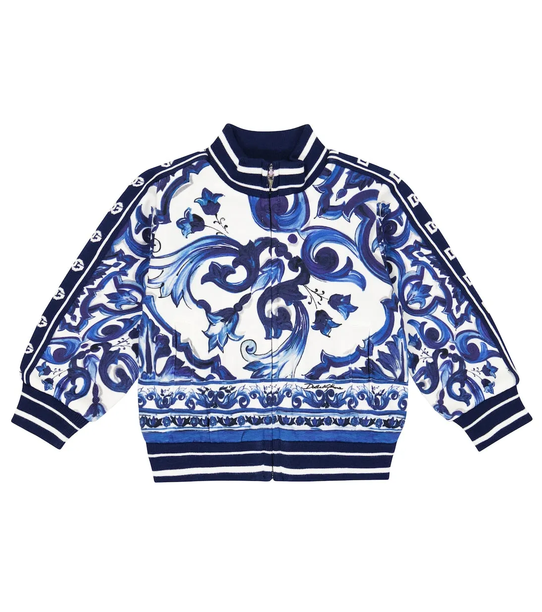 Dolce&Gabbana Kids majolica cotton jersey sweatshirt, blue